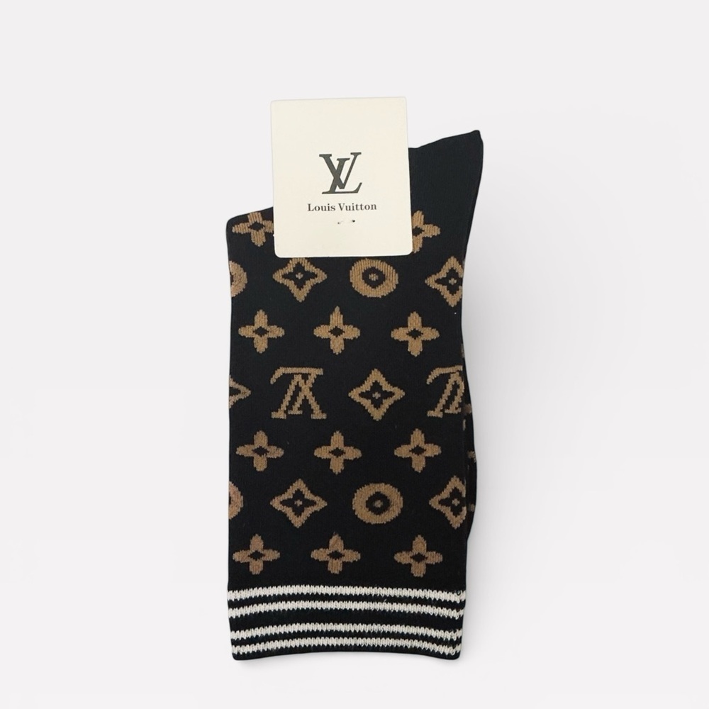 Louis Vuitton Monogram Black and Tan Crew Socks